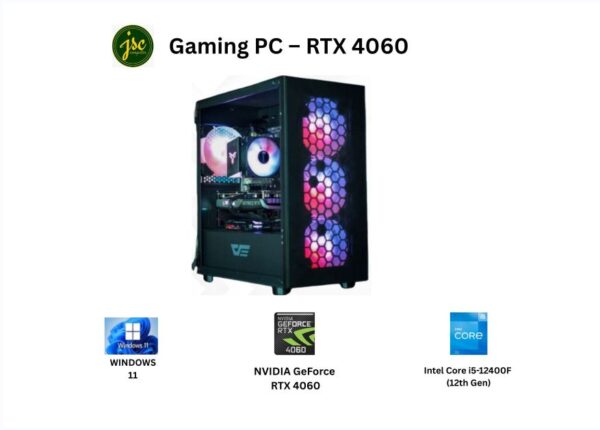 Gaming Desktop PC – Intel Core i5-12400F | RTX 4060 8GB | 16GB RAM | 480GB SSD + 2TB HDD