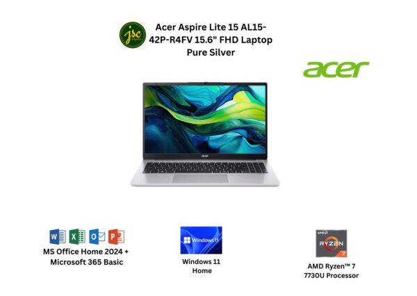Acer Aspire Lite 15 AL15-42P-R4FV 15.6" FHD Laptop Pure Silver ( R7-7730U, 16GB, 512GB SSD, ATI, W11, HS+M365 )