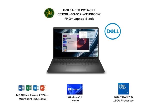 Dell 14PRO PV14250-C5120U-16G-512-W11PRO 14" FHD+ Laptop Black ( C5-120U, 16GB D5, 512GB SSD, Intel, W11P )